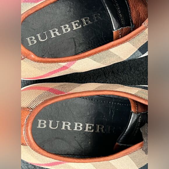 Men’s Burberry Brown Leather & Nova Check Canvas Low Top Shoes Size 12 AUTHENTIC - Picture 8 of 9